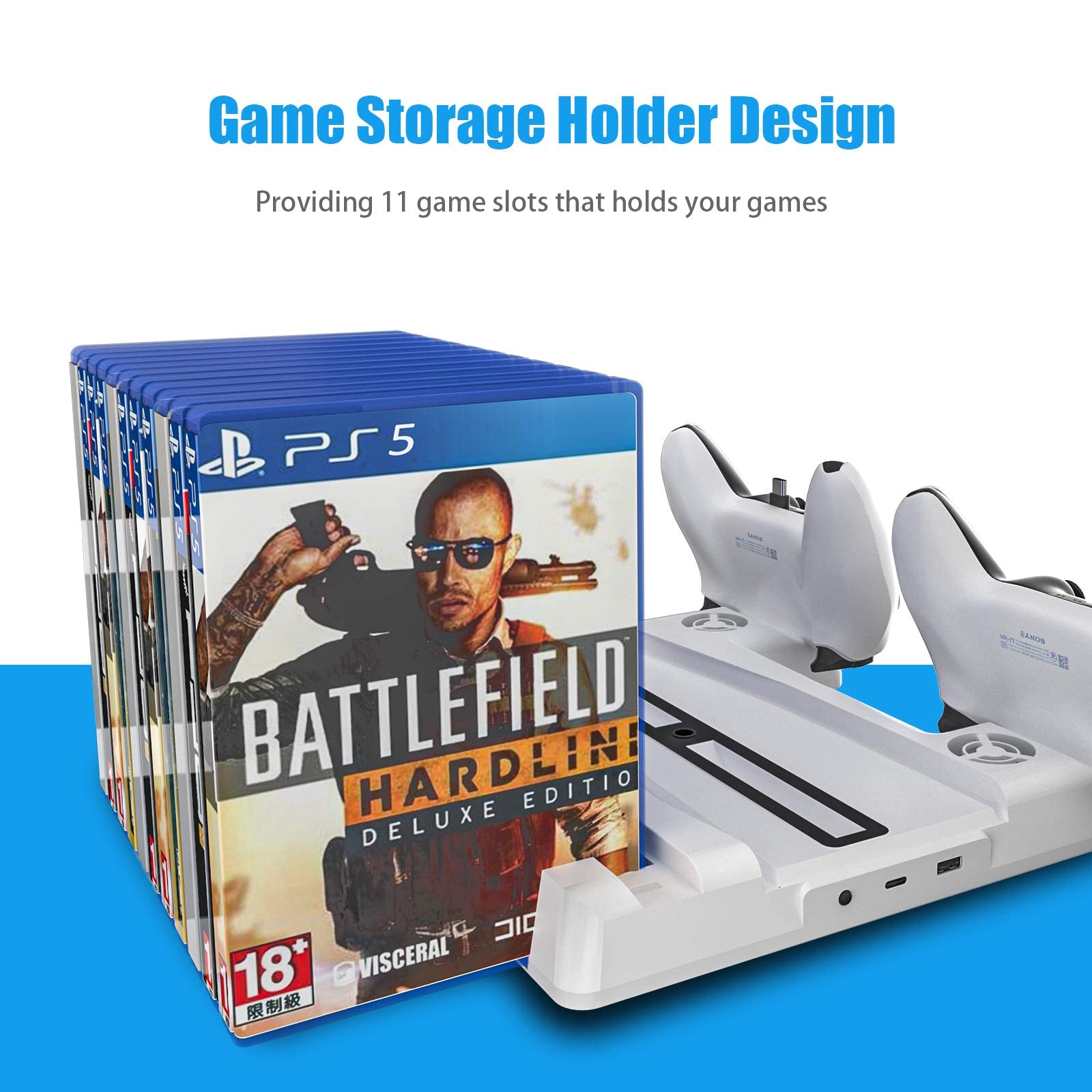 HEATFUN PS5 White Charging Station with Cooling Fans - Fast Charging Dock, 3-Speed Adjustable Cooling, 12-Game Storage Rack - Perfect for PS5 Gaming Setup & Console Organization