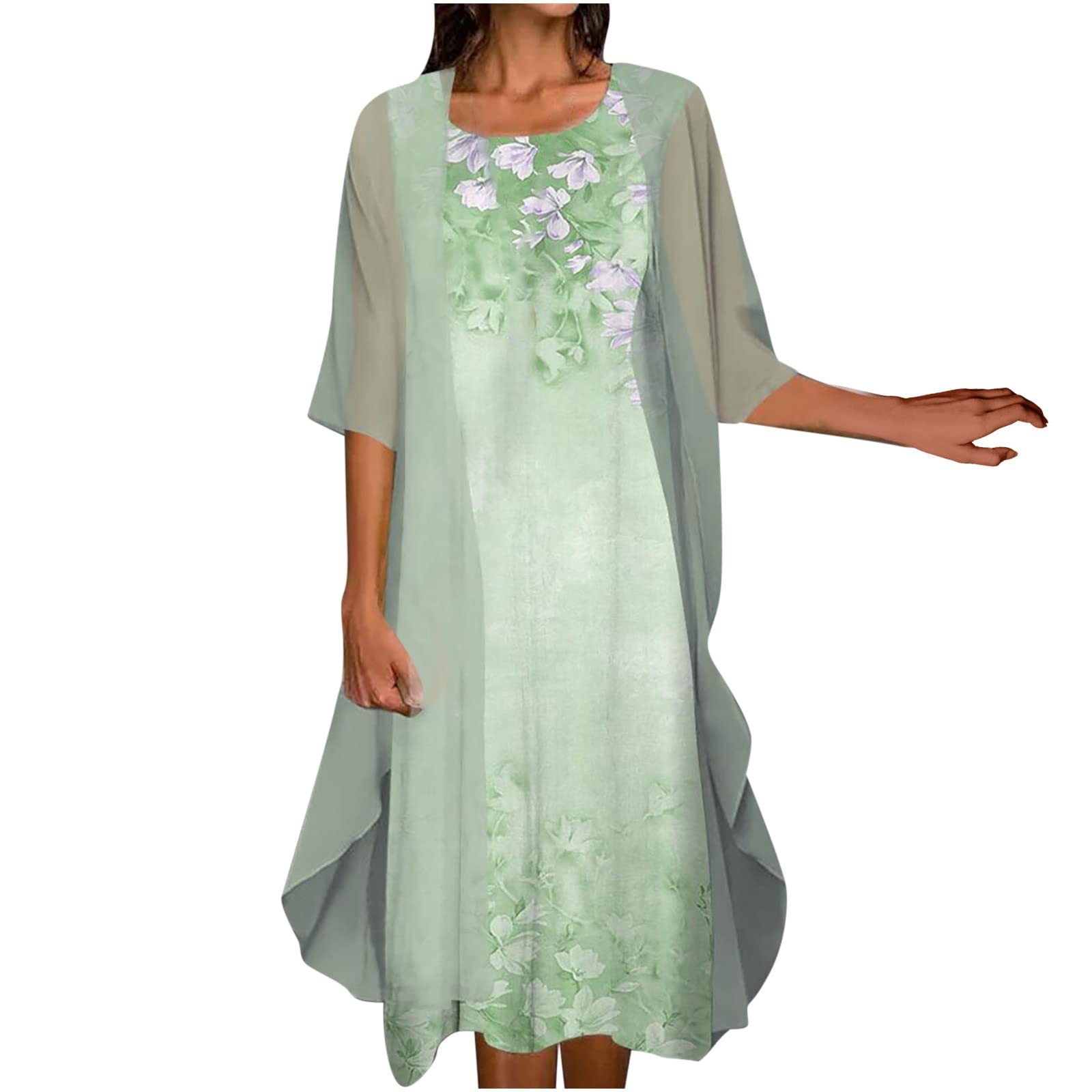 Women's Floral Print Long Sleeve Maxi Dress Two Piece Set - Plus Size Casual Sundress for Wedding Guest & Autumn Outfits | Perfect for Fall Weddings, Parties and Seasonal Fashion
