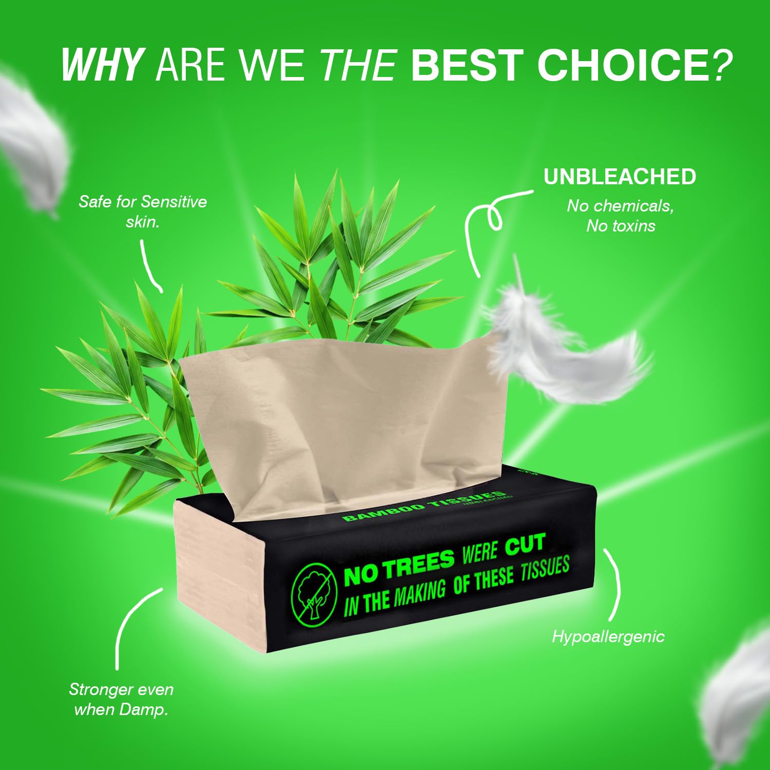 Beco Bamboo Soft Facial Tissue Box - 6 Packs (600 Pulls Total) | 2-Ply 100% Natural & Eco-Friendly Bamboo Tissues | Gentle for Nose & Skin | Perfect for Home, Office & Travel Use