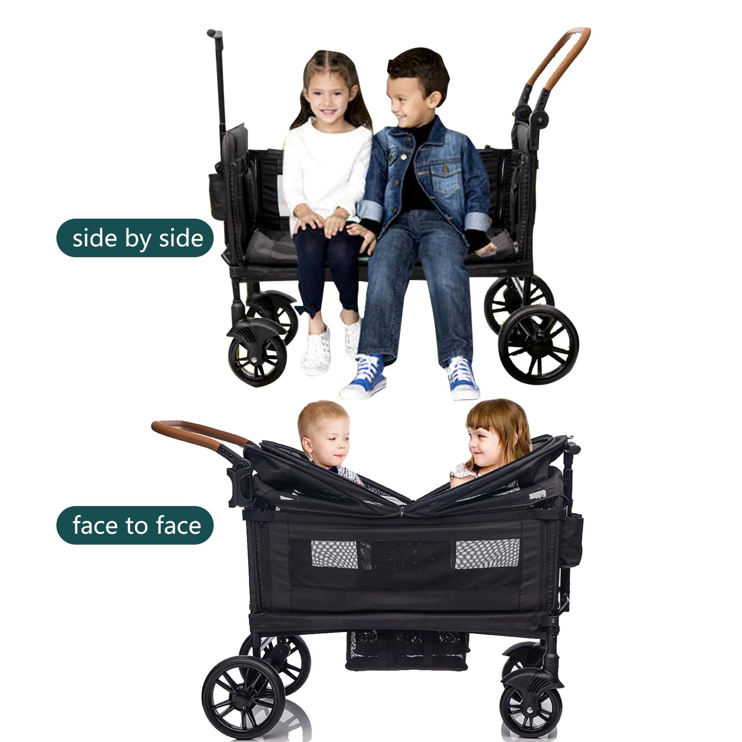 **Double Stroller for 2 Kids - Lightweight Foldable Wagon Stroller with 5-Point Harness, Adjustable Handle & Canopy - Includes Tray Table & Cup Holder - Ideal for Travel, Shopping & Outdoor Adventures with Toddlers & Newborns**