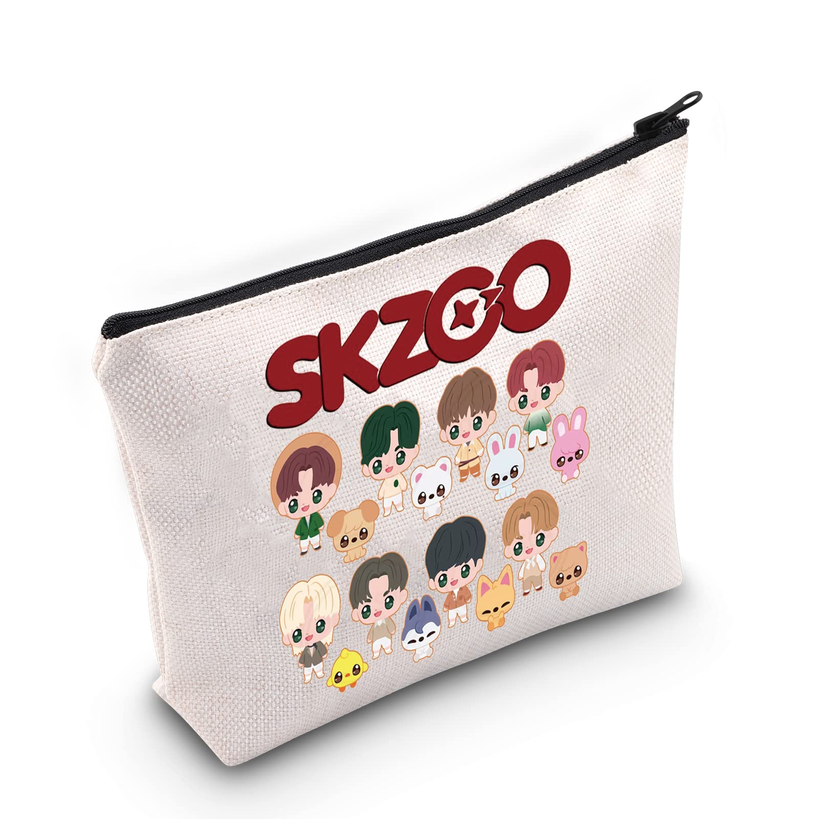 BWWKTOP K-Pop Themed Cosmetic Makeup Bag - Waterproof Korean Beauty Pouch with Zipper - Perfect Gift for K-Pop Band Fans (Zoo Design) - Ideal for Travel, School & K-Pop Concert Essentials