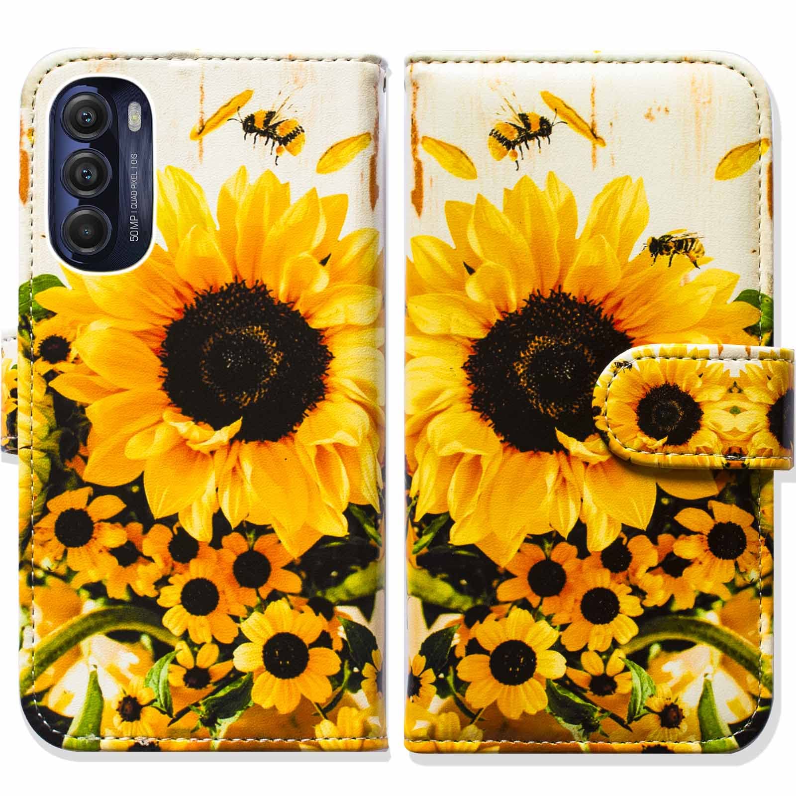 **Sunflower Bee Flip Wallet Case for Moto G Stylus 5G 2022 – Card Slot Holder & Kickstand – Perfect for Work, Travel, and Everyday Protection**