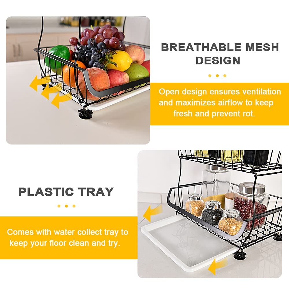 4-Tier Stackable Metal Wire Storage Basket with Wheels - Organizer for Fruits, Vegetables, Kitchen, Pantry & Bathroom - Perfect for Grocery Storage, Home Organization & Small Space Saving