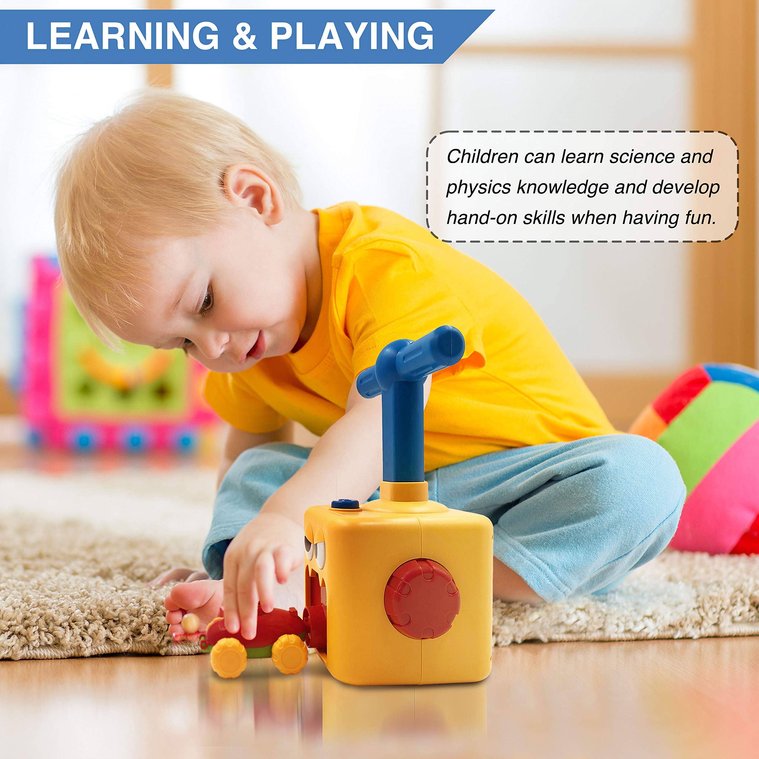 Balloon Car Toy Pump Set for Kids - Fun Balloon Power Launcher STEM Toy | Yellow Balloon Launcher Vehicle | Great Birthday & Holiday Gift for Boys & Girls | Outdoor Play & Science Learning Activity