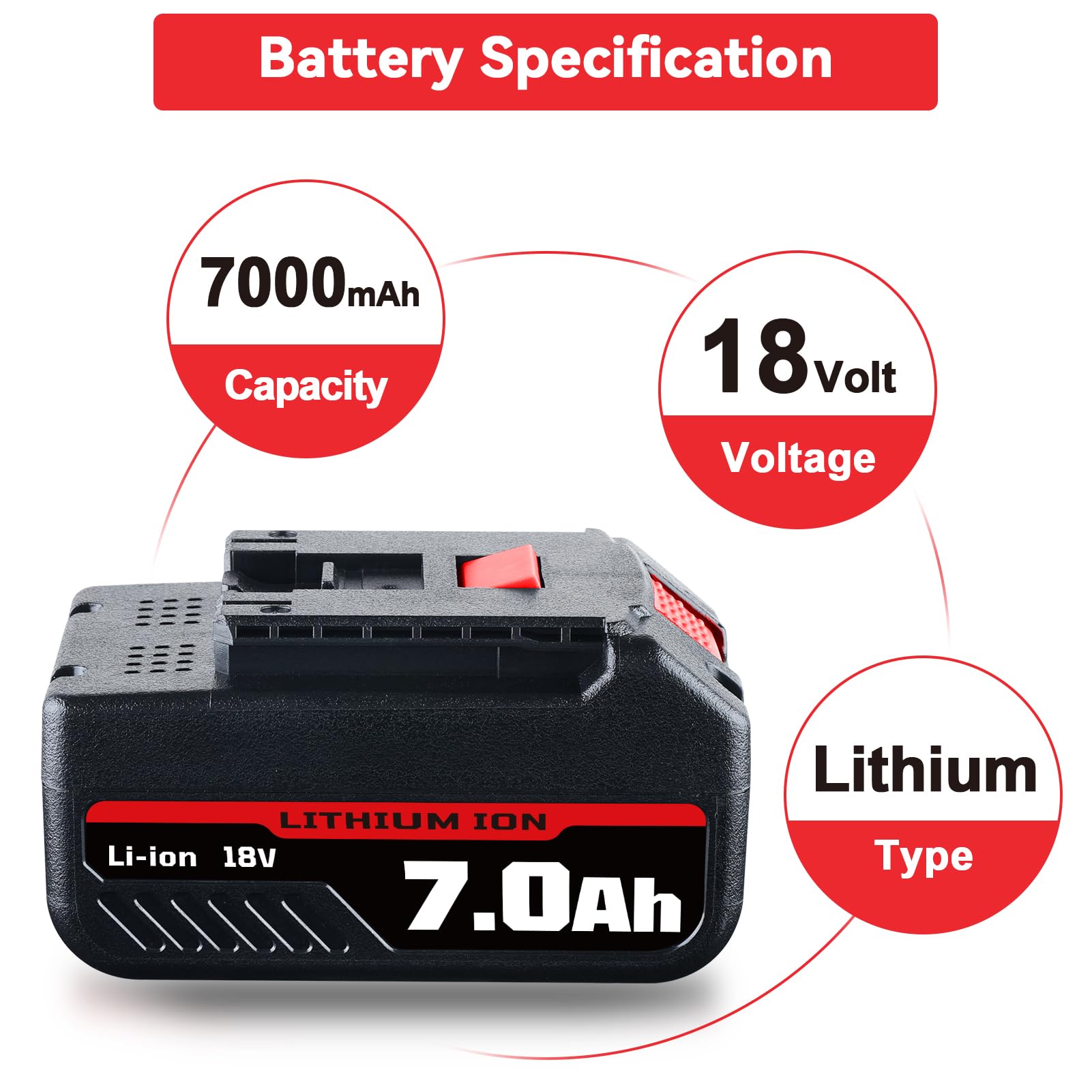 2-Pack BAT609 7000mAh Li-ion Replacement Battery for Bosch 18V Power Tools - Compatible with BAT618, BAT609, BAT622, BAT609G, BAT618G, BAT619, BAT619G, BAT610G - Perfect for Drills, Saws & Cordless Tools