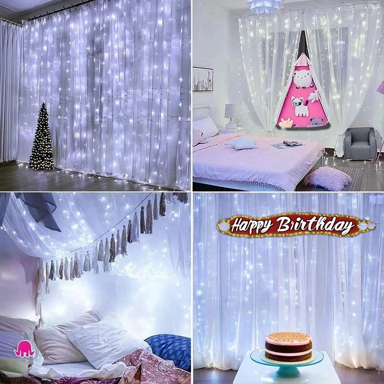 Fairy Curtain String Lights - 8 Lighting Modes, Bedroom Wall Decor for Girls, Romantic Indoor Lighting for Valentine's Day & Home Parties (White) - Perfect for Bedrooms, Weddings, and Cozy Night Ambiance