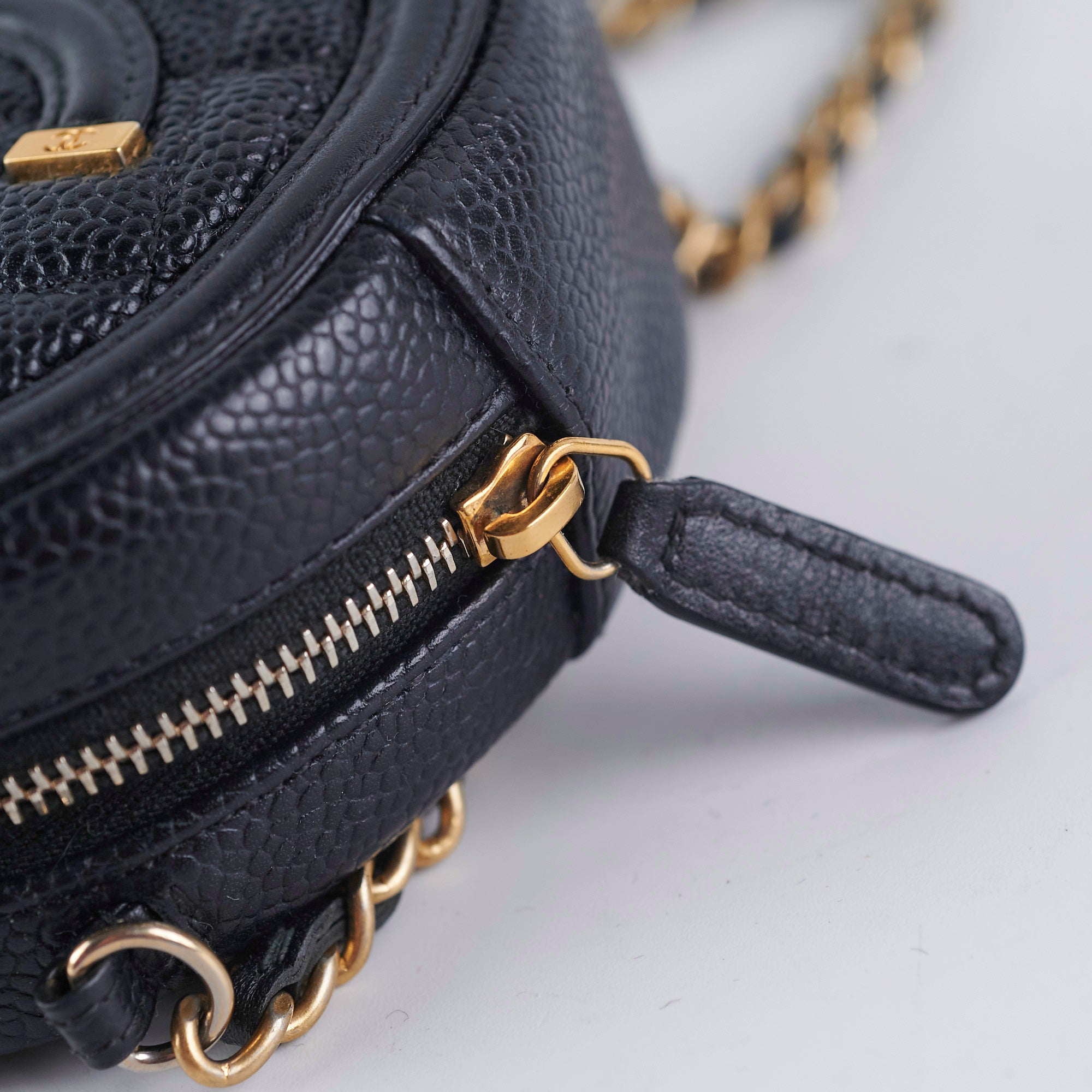 Chanel 19 Round Filigree Caviar Black Leather Handbag - Luxury Designer Shoulder Bag for Women | Perfect for Evening Events, Parties & Special Occasions