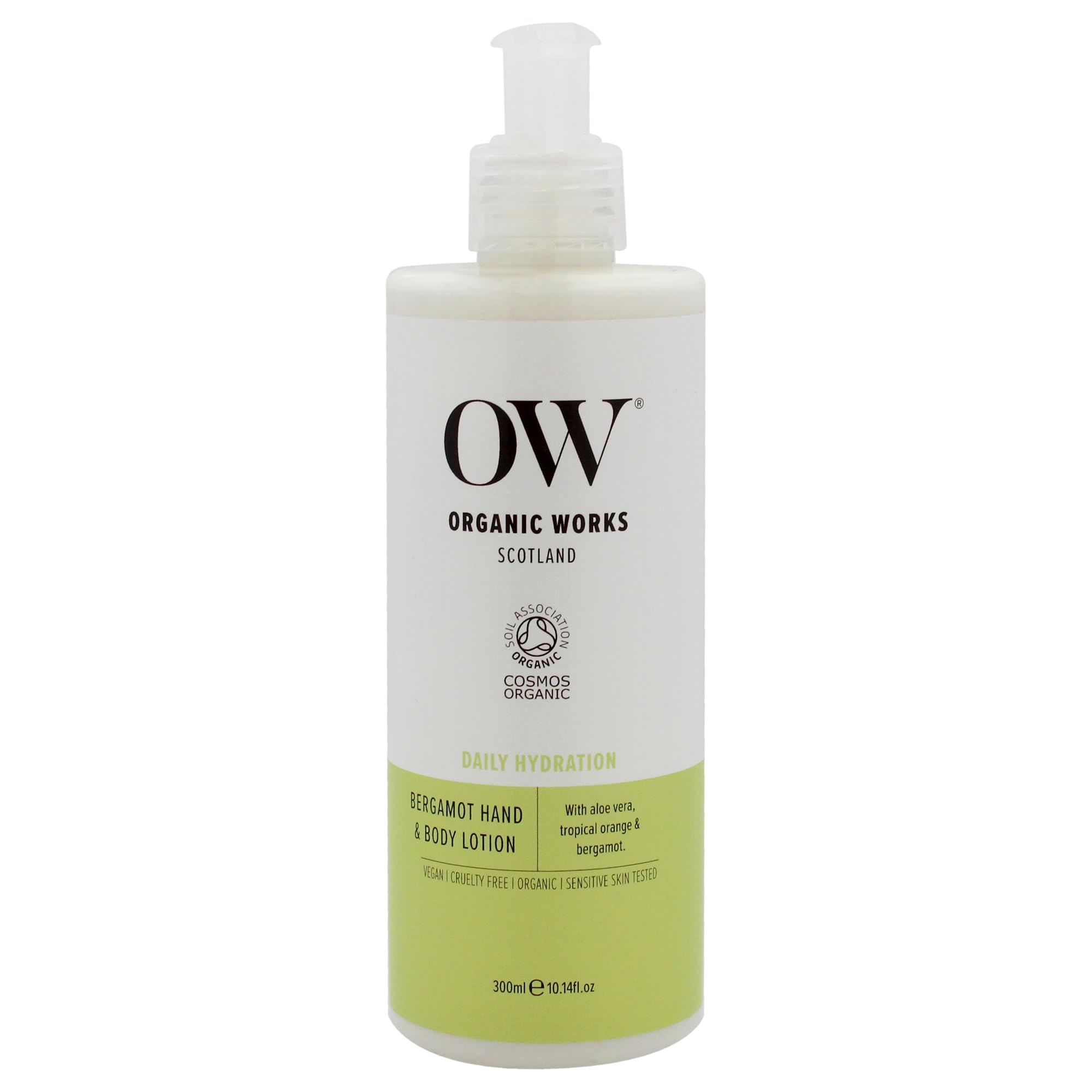 Organic Works Daily Hydration Hand & Body Lotion with Vitamin E, C & Shea Butter - Moisturizing Cream for Dry, Sensitive & All Skin Types - Bergamot Scent - 10.14 oz - Perfect for Home, Office & Travel Use