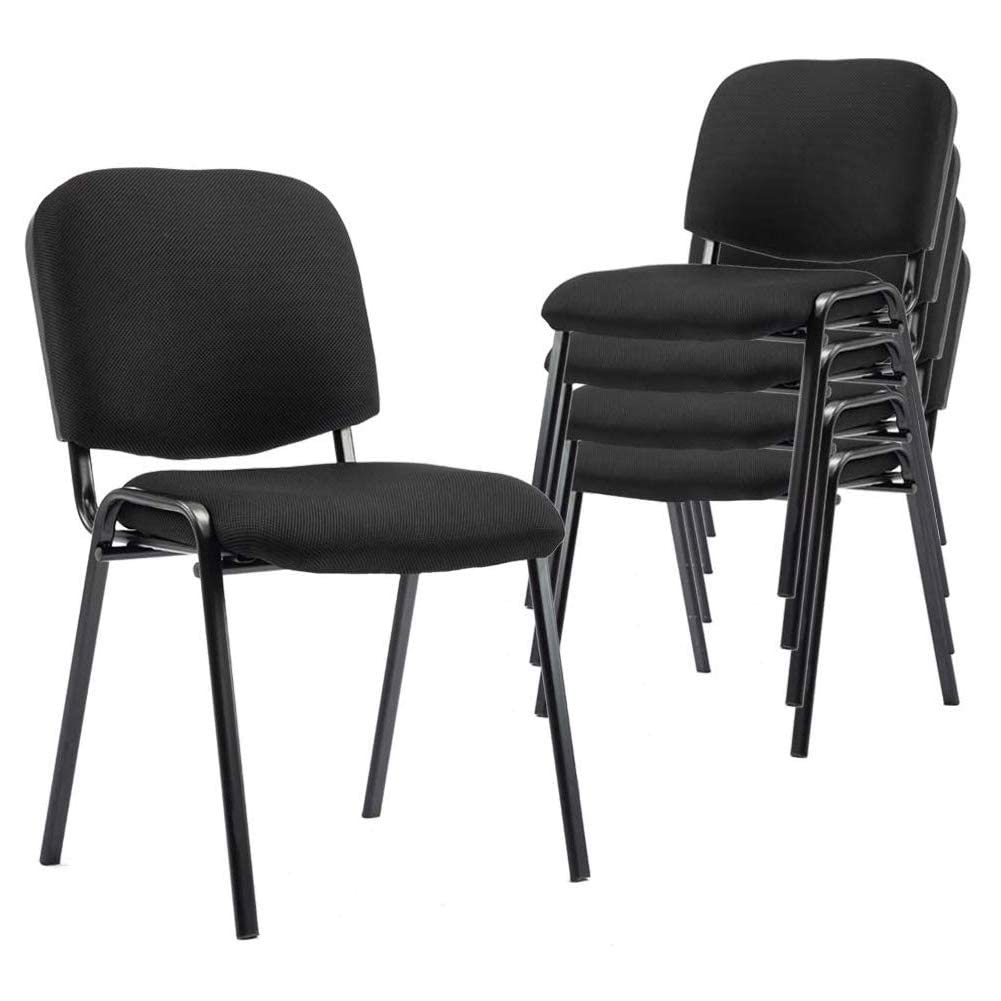 Stackable Black Office Chairs 5-Pack - Armless Mesh Conference Room Chairs for Meetings, Events & Training - Comfortable Reception Desk Chairs for Halls, Waiting Rooms & Office Spaces