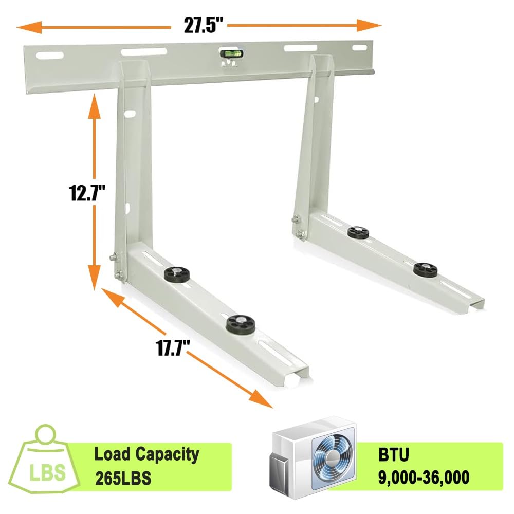 Heavy Duty Outdoor Wall Mounting Bracket for Mini Split AC - Supports 265Lbs & 9000-18000 BTU Condenser - Universal HVAC Installation Kit for Ductless Heat Pump Systems (Perfect for Home, Office & Garage Cooling Solutions)