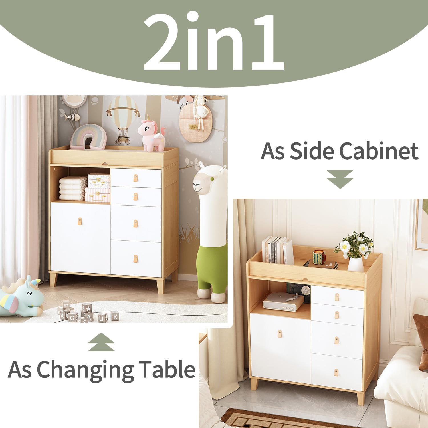 White Baby Changing Table with Drawers & Shelf - 33.5