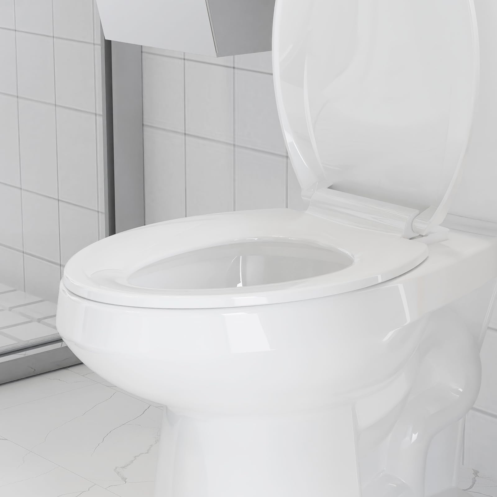 Elongated Toilet Seat with Quick-Release Hinges - Soft Close, No-Slip Design, Easy Installation & Cleaning - Fits Most Elongated Toilets (White) - Perfect for Modern Bathrooms, Guest Rooms & High-Traffic Homes