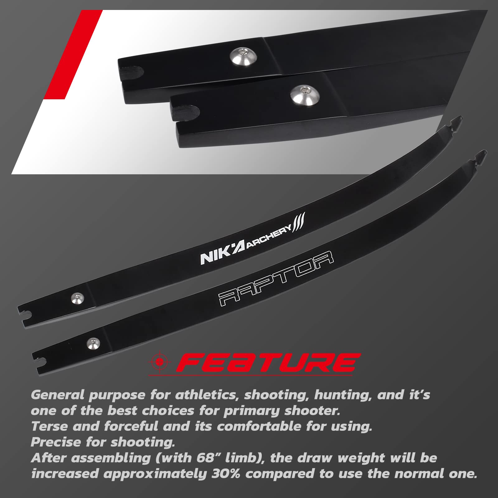 NIKA ARCHERY Raptor ILF Recurve Bow Limbs 20-50lbs - High Performance Hunting & Target Shooting Limbs for Outdoor Sports & Archery Practice