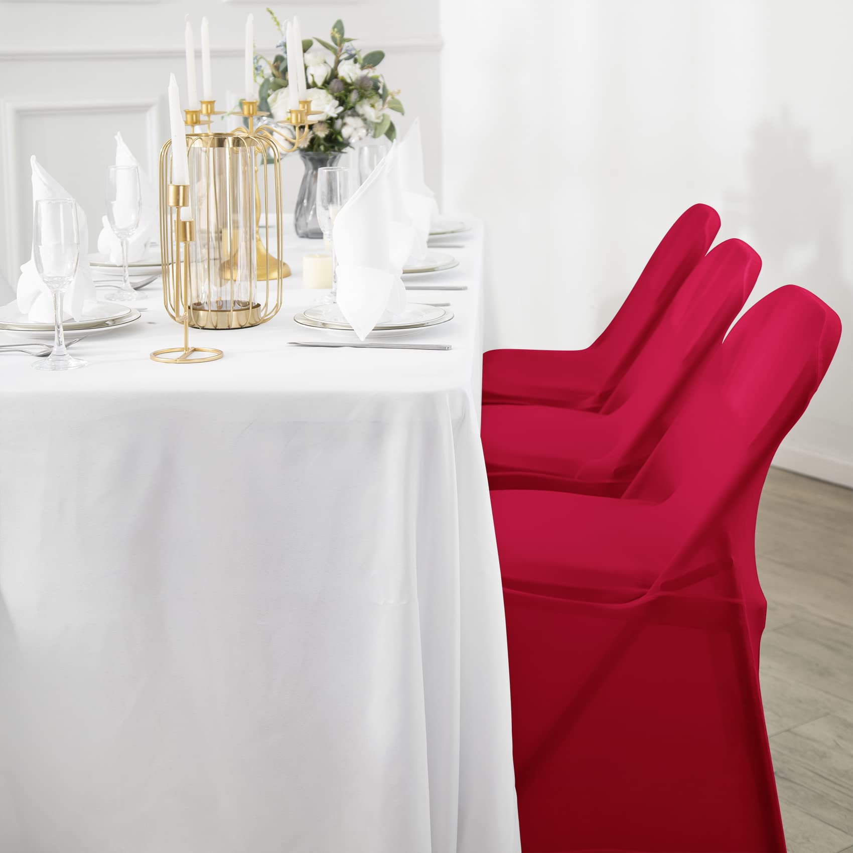 100PCS Spandex Stretch Chair Covers - Washable & Removable Slipcovers for Folding Chairs - Perfect for Living Room, Party, Banquet, Wedding & Hotel Events (Red) - Durable Fabric Protector for Home & Commercial Use