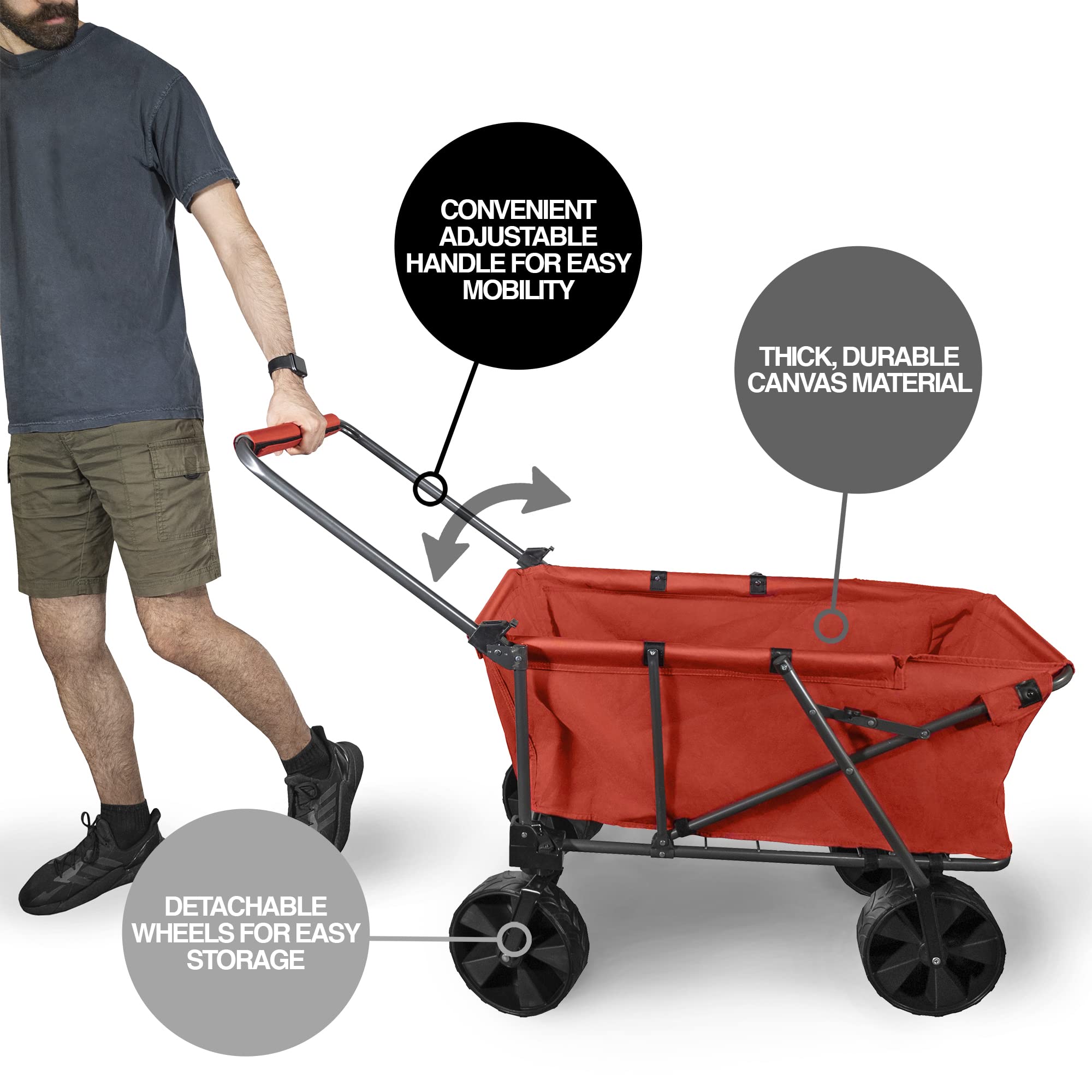 Zenithen Steel Foldable Large Utility Cart with X-Large All-Terrain Wheels - Heavy Duty Folding Wagon for Camping, Beach, Yard Work, Groceries & Outdoor Activities (Red)