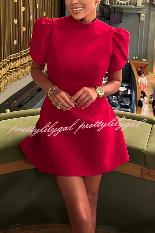 Sweet Moment Slit Short Sleeve Backless Removable Satin Bow Mini Dress - Sexy Party Club Dress for Women, Perfect for Night Out, Date Night & Special Occasions