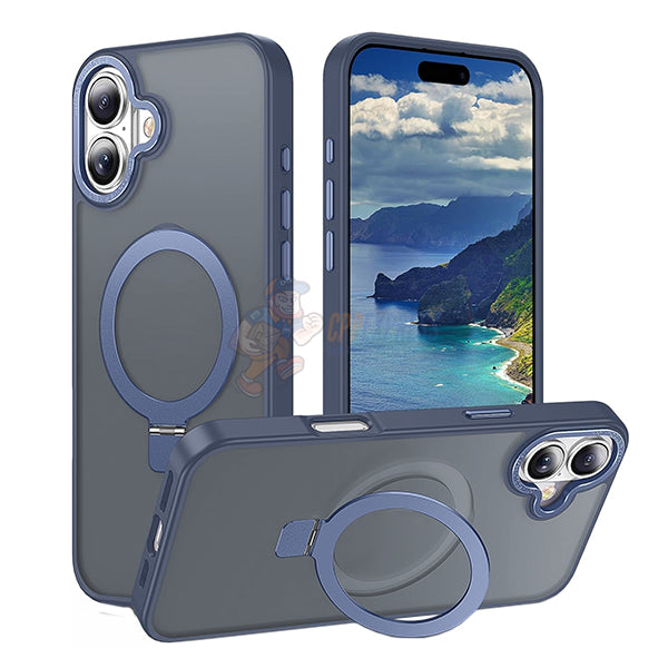 iPhone 16 Shockproof Magnetic Case with Invisible Stand Holder - Dark Blue | Protective Phone Cover for Work, Travel & Everyday Use