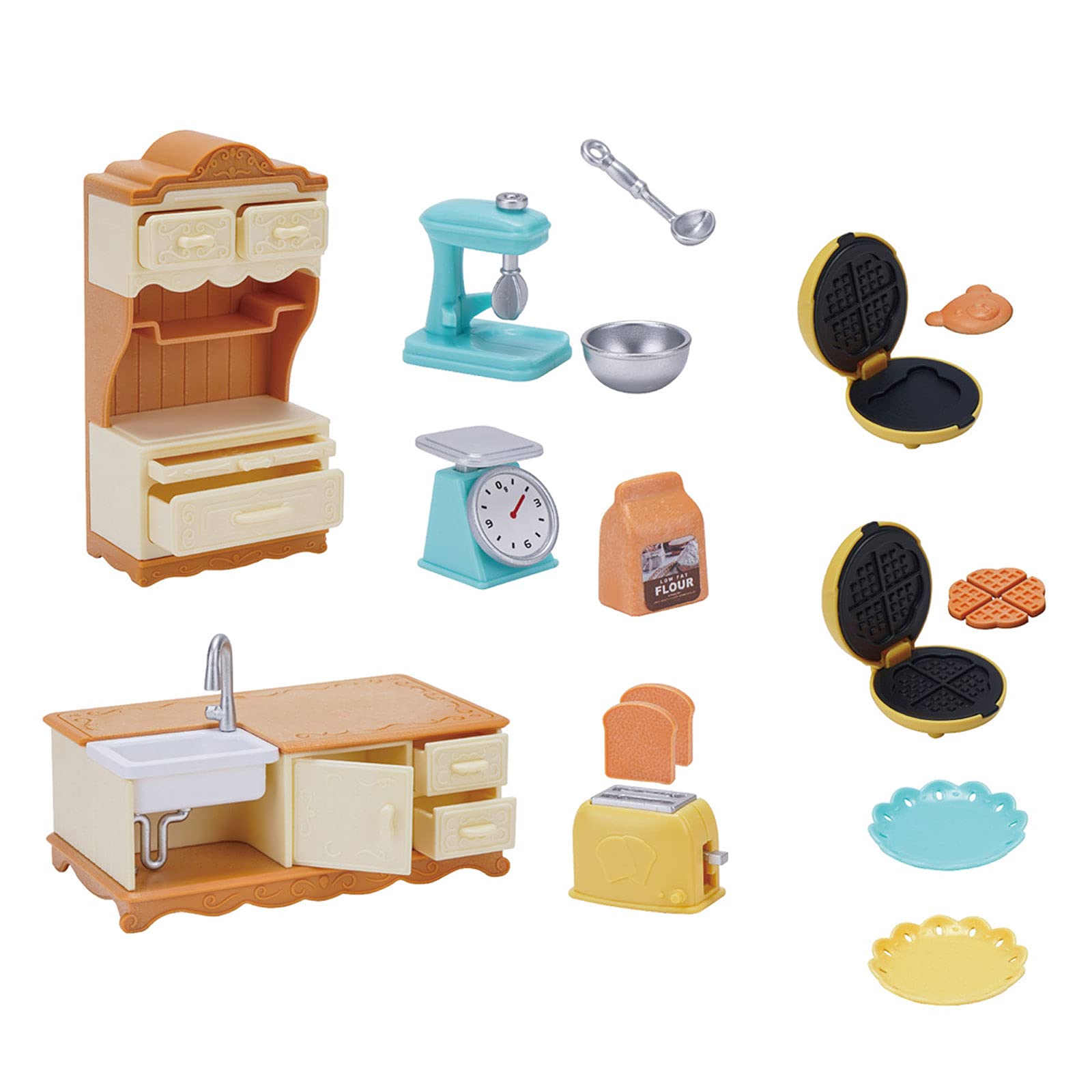 1:12 Mini Dollhouse Furniture Set - Realistic Miniature Kitchen Accessories with Cooking Table, Flour Sacks & Waffle Maker Mold | Perfect for Dollhouse Decor, Collectors & DIY Miniature Scenes