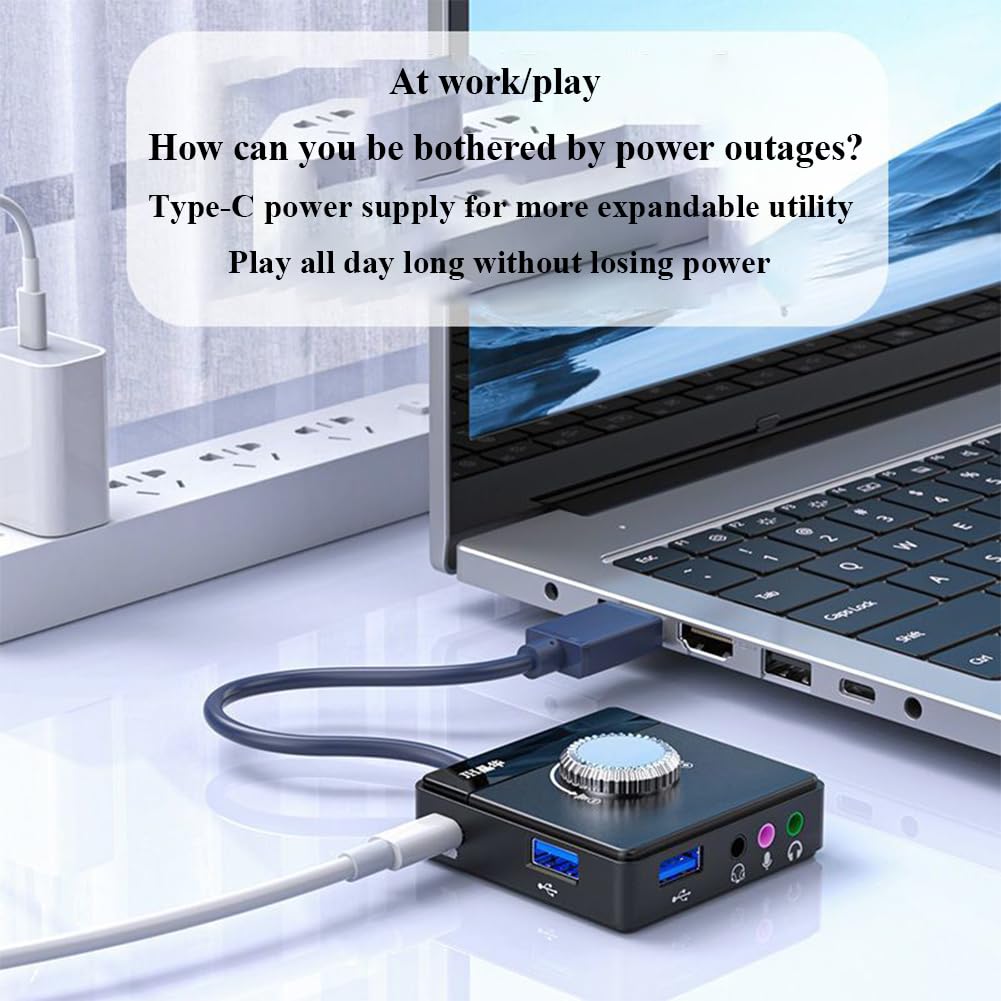 PEIYUI Max External USB Sound Card - 6-in-1 Audio Adapter for PC, Windows, Mac, Linux | 3.5mm & USB Interface with Volume Control | Plug & Play for Laptops, Desktops | Perfect for Gaming, Streaming & Conference Calls (Black)