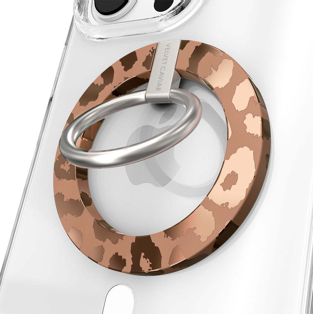 Bronze Chrome Leopard Print Magnetic Phone Grip Ring - Compatible with MagSafe iPhones | Secure Hold for One-Handed Use, Perfect for Driving, Shopping & Outdoor Activities