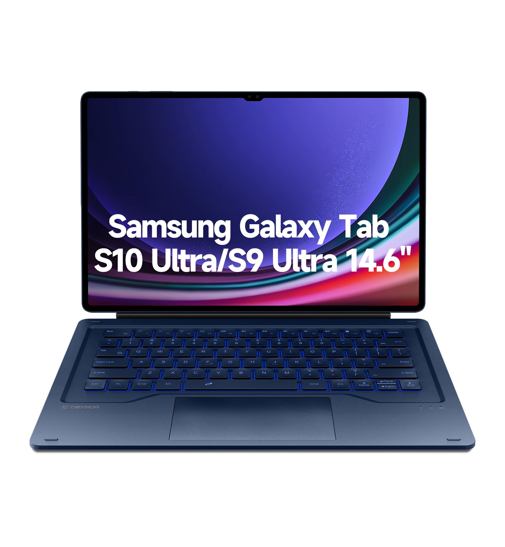 Dexnor Magnetic Detachable Keyboard Case for Samsung Galaxy Tab S10 Ultra/S9 Ultra 14.6 Inch - Backlit Wireless Keyboard with Multi-Touch Trackpad & S Pen Holder, Book Cover Style (Blue) - Perfect for Work, Study, and Travel
