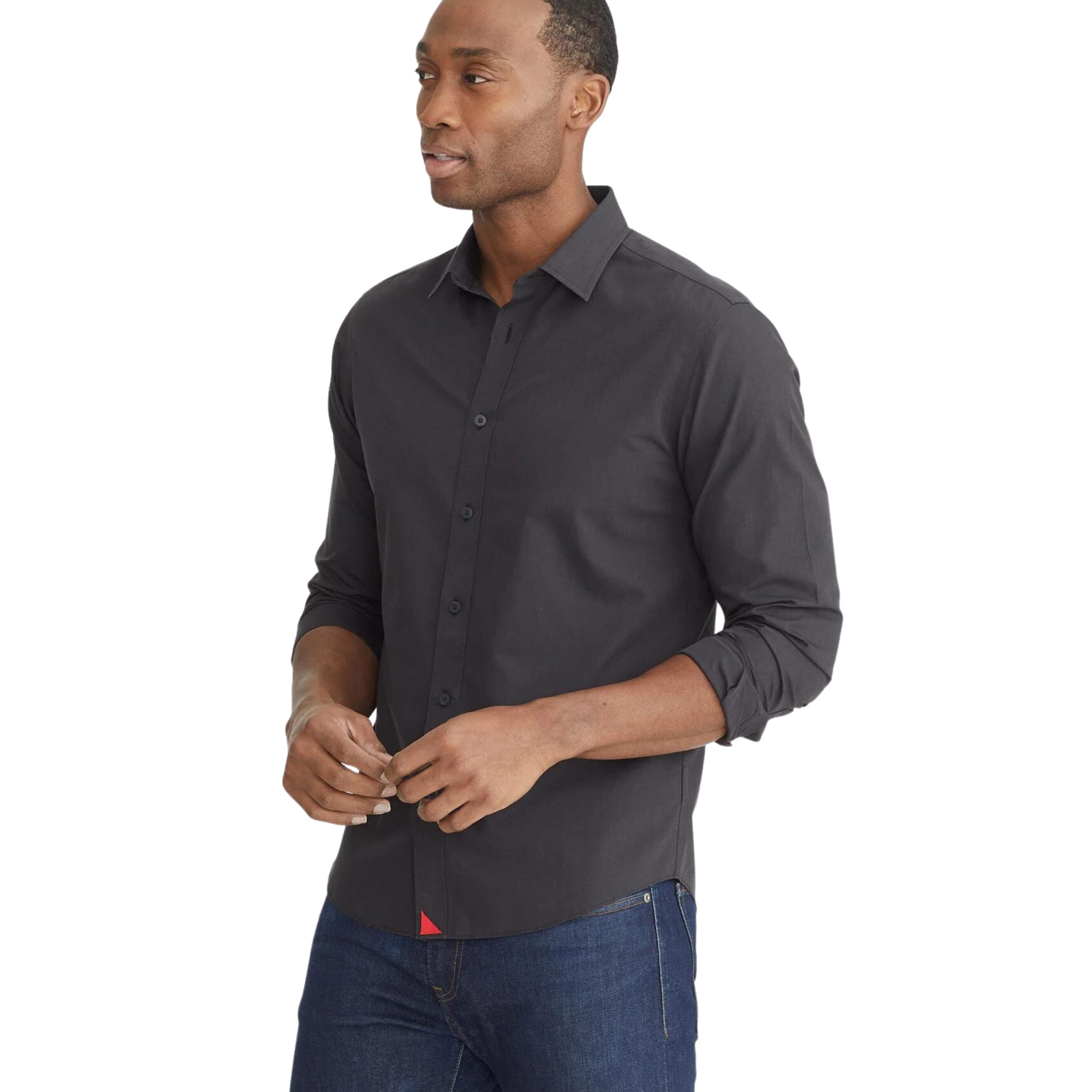 UNTUCKit Men's Short Sleeve Wrinkle-Free Casual Shirt - Black Stone with Red Print, Navy Blue, Regular Fit for Office, Travel & Everyday Wear