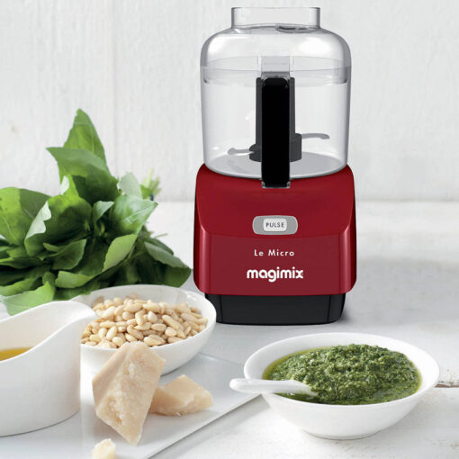 Magimix 290W Micro Mini Food Chopper - Compact Electric Kitchen Chopper for Herbs, Nuts, Garlic & More - Perfect for Meal Prep, Baby Food & Small Batch Cooking (Red)