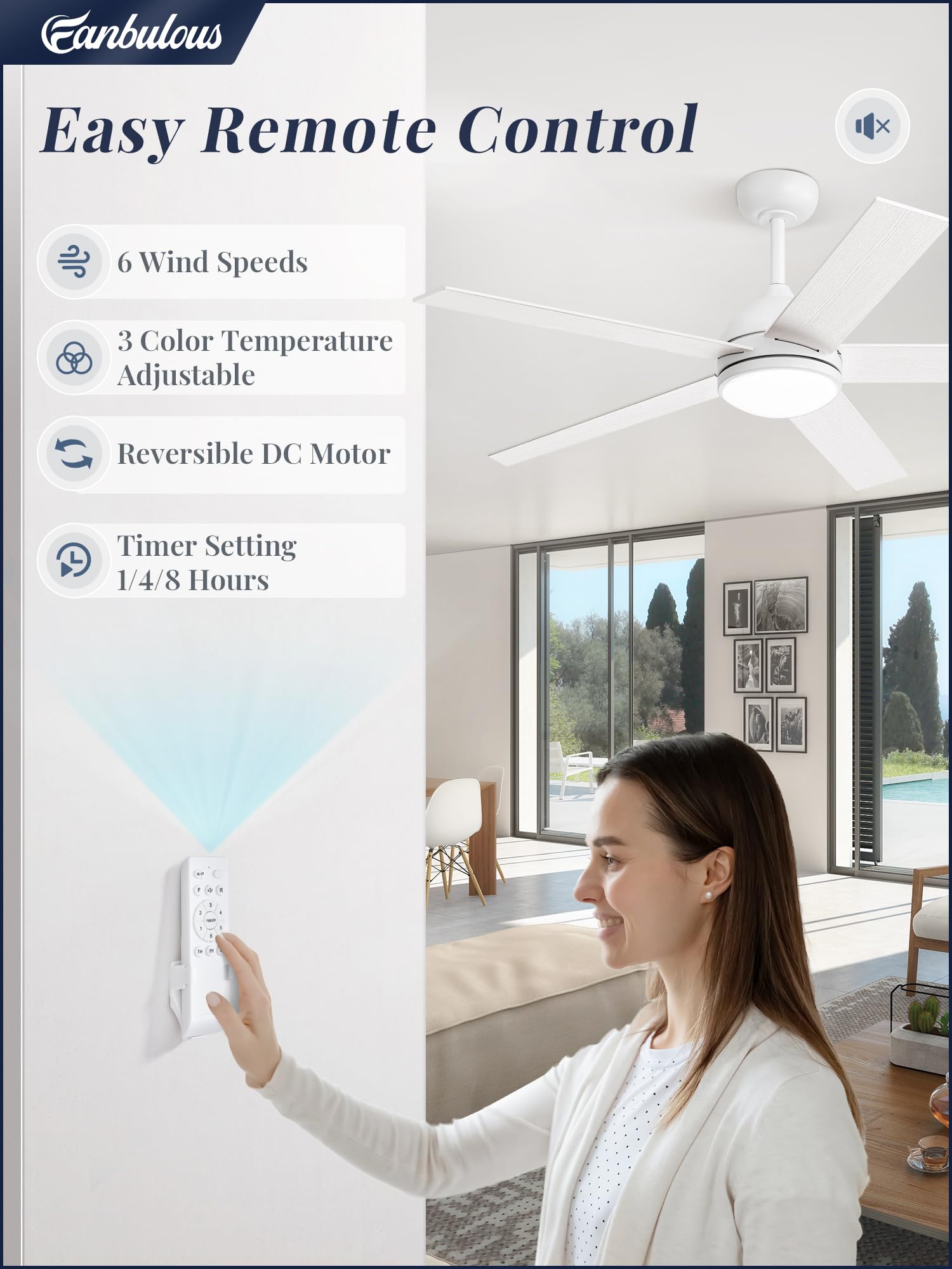 52 Inch White Ceiling Fan with Light & Remote - Modern LED High CFM Ceiling Fan Lighting Fixture for Bedroom, Kitchen, Living Room - Quiet Cooling for Home & Office Indoor Use
