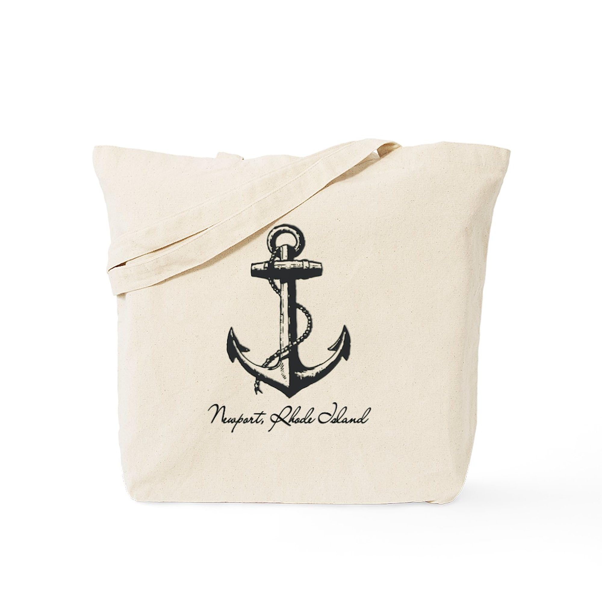 Newport Rhode Island Anchor Tote Bag - Natural Canvas Reusable Shopping Bag for Beach, Grocery & Travel | Eco-Friendly Cotton Tote with Anchor Design