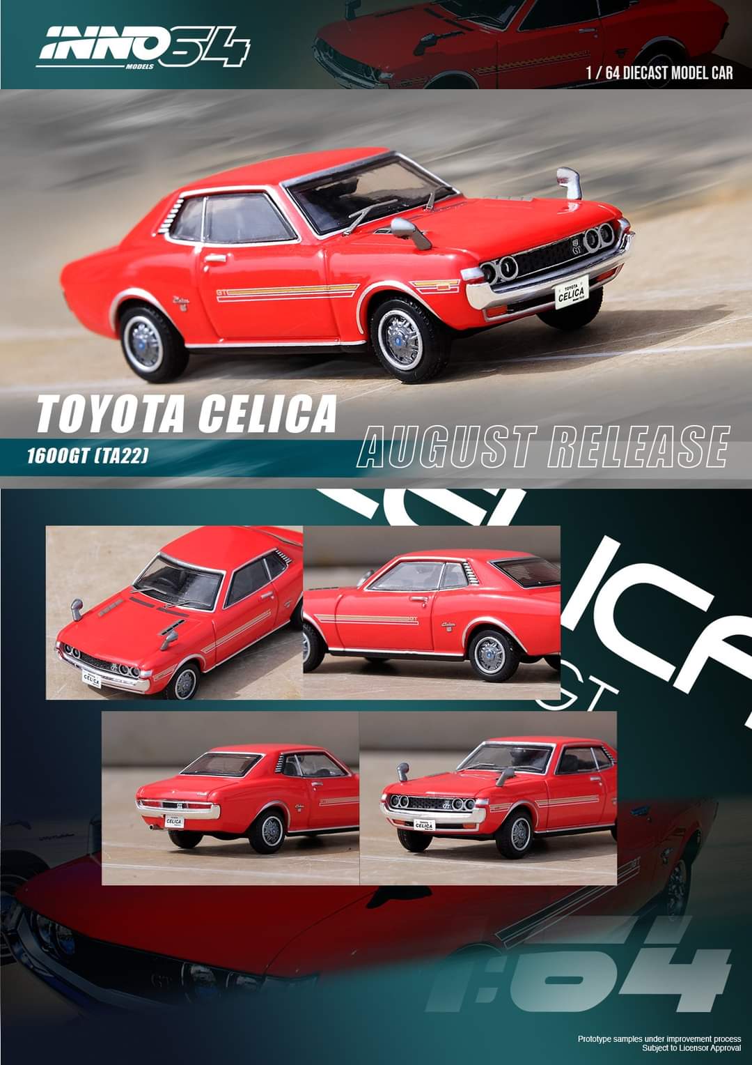 INNO Models 1:64 Scale Diecast Toy Car - Toyota Celica TA22 1600 GTV Red Collectible Model for Display & Racing Enthusiasts | Perfect for Car Collections, Gifts & Diorama Scenes