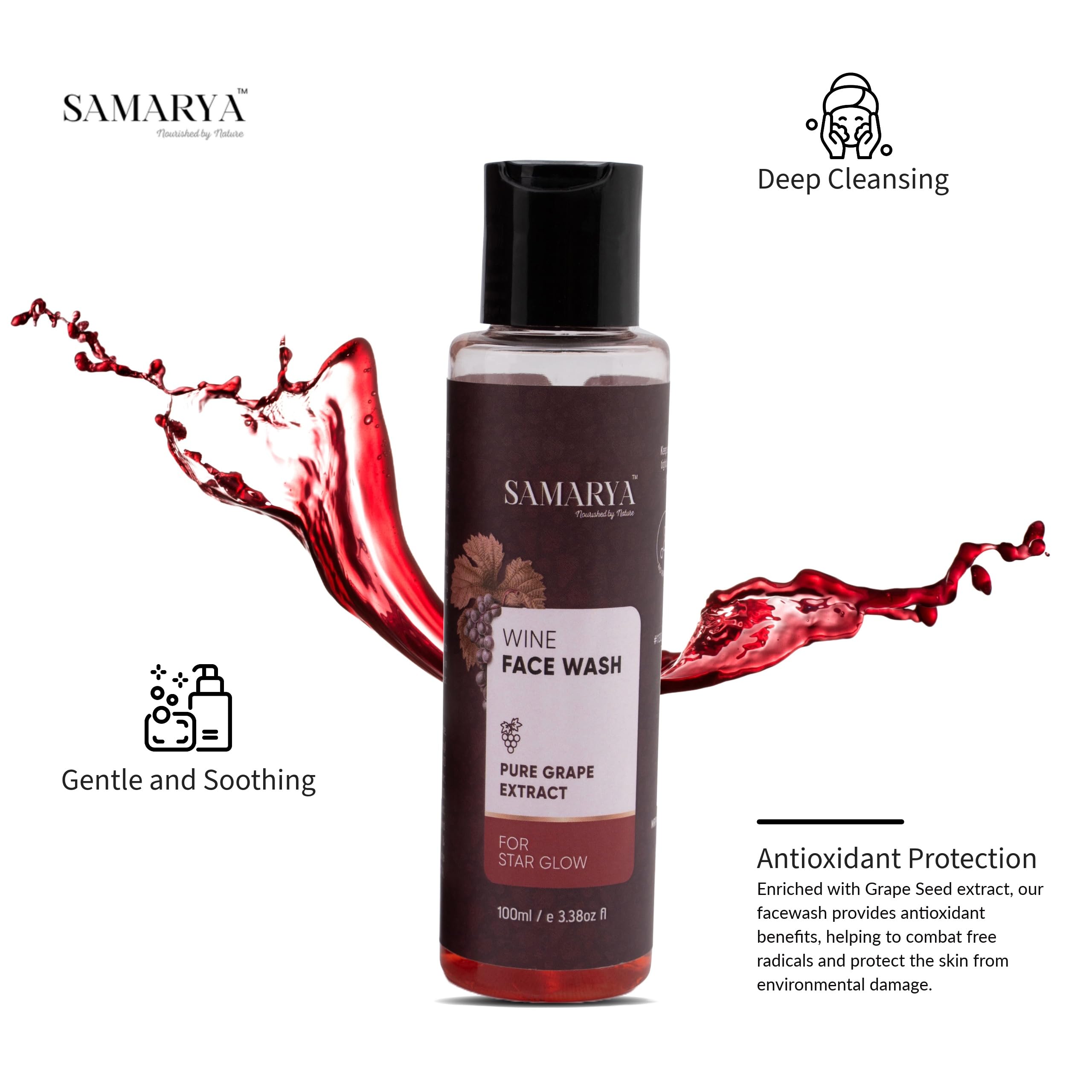 Samarya Grape Seed Extract Wine Face Wash (100mL) - Deep Cleansing, Oil Control & Hydration for All Skin Types | Natural Ingredients | Perfect for Daily Skincare & Travel