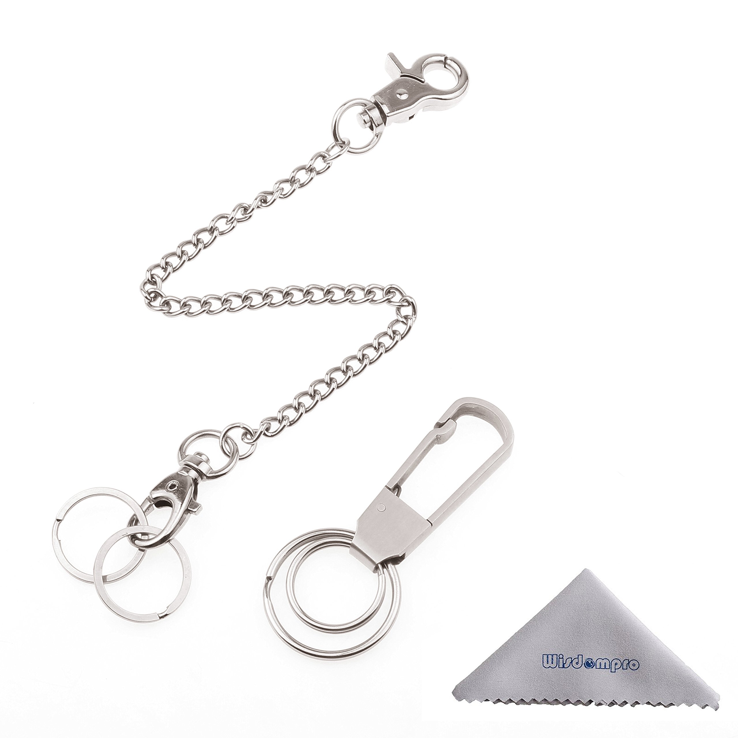 Wisdompro Stainless Steel Keychain with 8 Inch Wallet Chain - Key Clip, Keyrings & Lobster Clasp for Keys, Belt Loops, Wallets & Bags | Durable Silver Key Holder for Everyday Use, Travel & Outdoor Activities