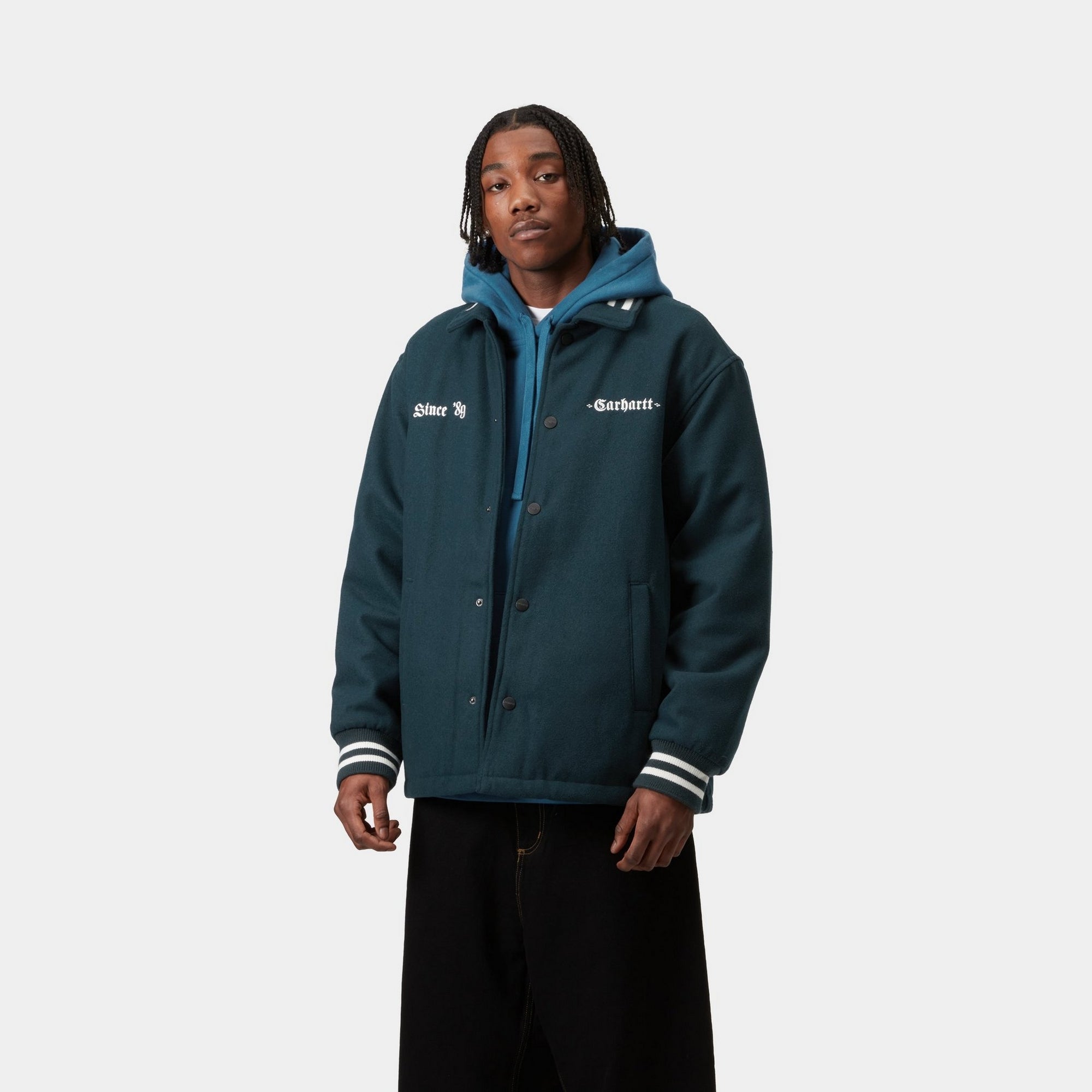 Premium Wool Coach Jacket for Men & Women - Water-Resistant Deep Lagoon Blue Outerwear | Perfect for Casual Wear, Outdoor Activities & Fall Layering