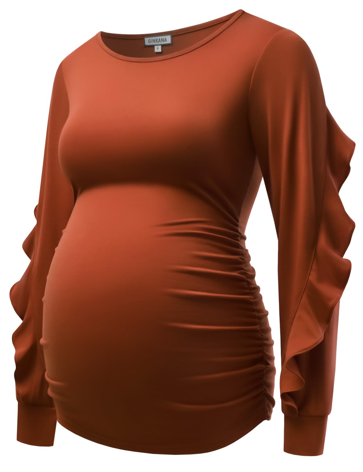 GINKANA Maternity Tops - Cute Ruffle Long Sleeve Pregnancy Shirts for Women | Comfortable Nursing Blouse for Baby Shower & Everyday Wear