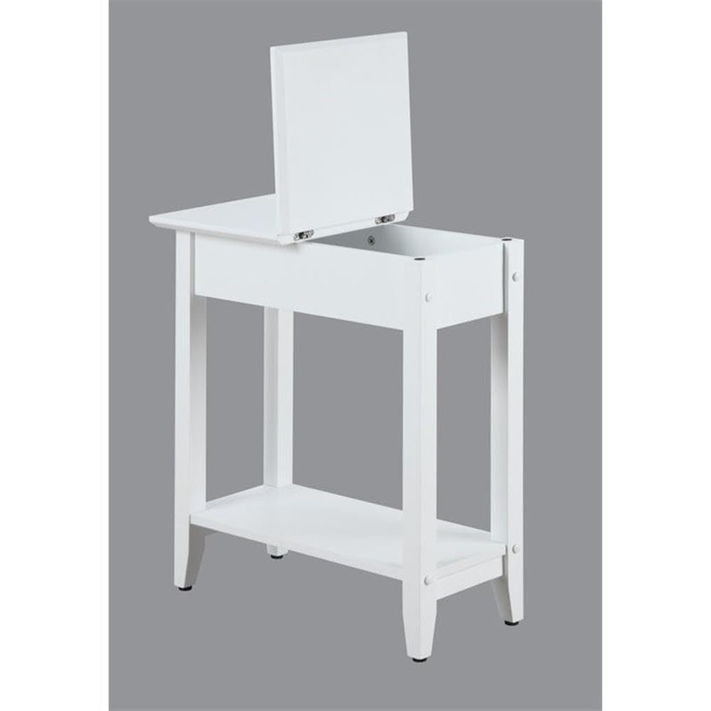 Pemberly Row White Transitional Flip Top End Table with Bottom Shelf - Perfect for Living Room, Bedroom & Small Spaces