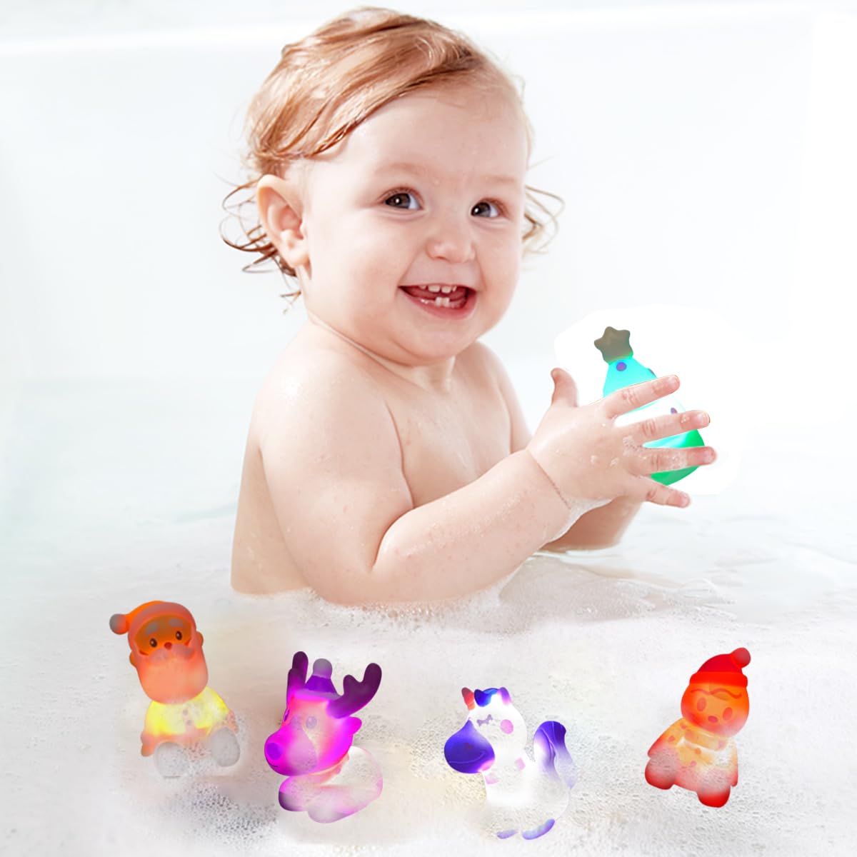 Jofan 6 Pack LED Christmas Bath Toys for Kids & Toddlers - Light Up Bathtub Toys for Boys & Girls - Stocking Stuffers, Party Favors & Holiday Gifts (Perfect for Christmas Bath Time Fun & Festive Decorations)