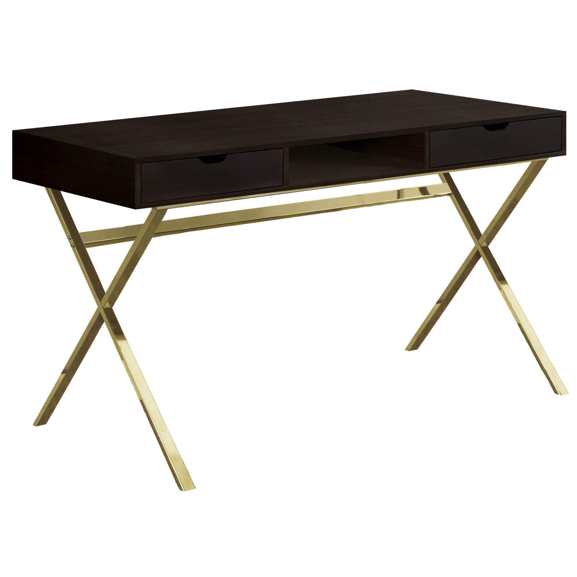 Offex 48 Inch Modern Computer Desk with Gold Metal Legs, Cappuccino Finish - Stylish Home Office Desk for Work & Study, Perfect for Small Spaces & Remote Work