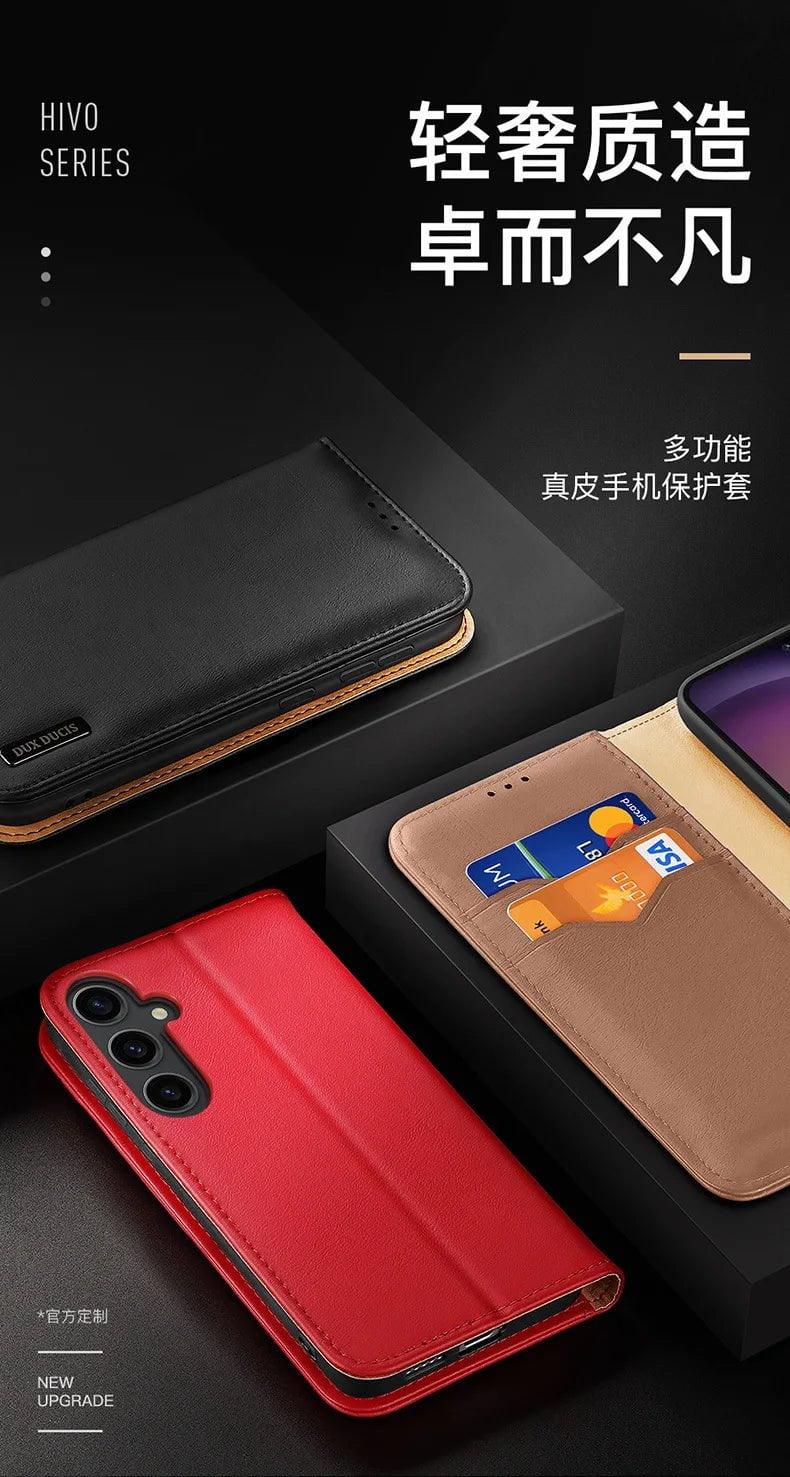 DuxDucis Galaxy S24 Genuine Leather Wallet Case - Premium Protective Cover with Card Slots for Samsung Galaxy S24 - Perfect for Business, Travel & Everyday Use