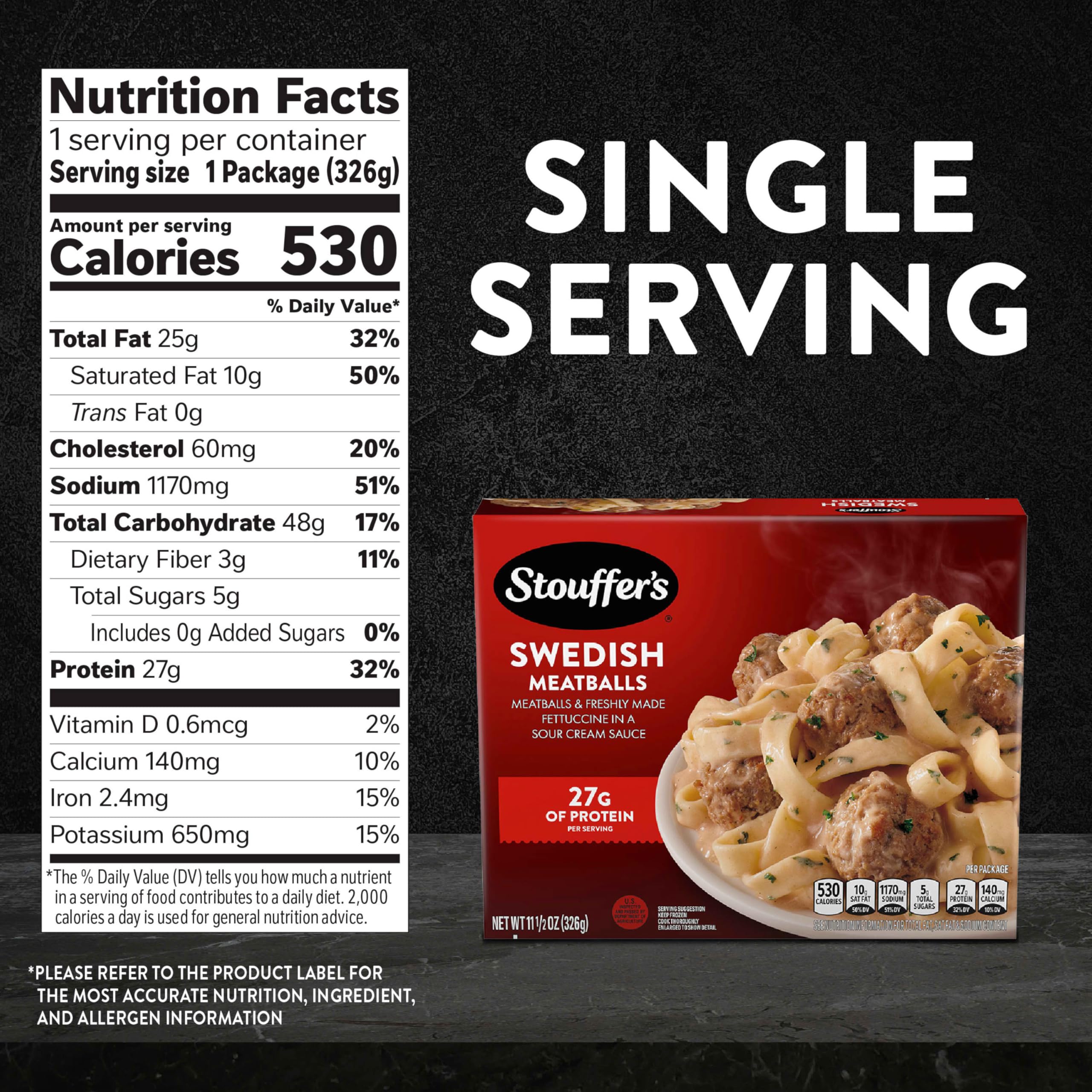 Stouffer’s Swedish Meatballs Frozen Dinner – Single Serve Microwave or Oven Ready Meal – Quick & Easy Frozen Pasta for Busy Weeknights, Office Lunches or College Dorm Meals