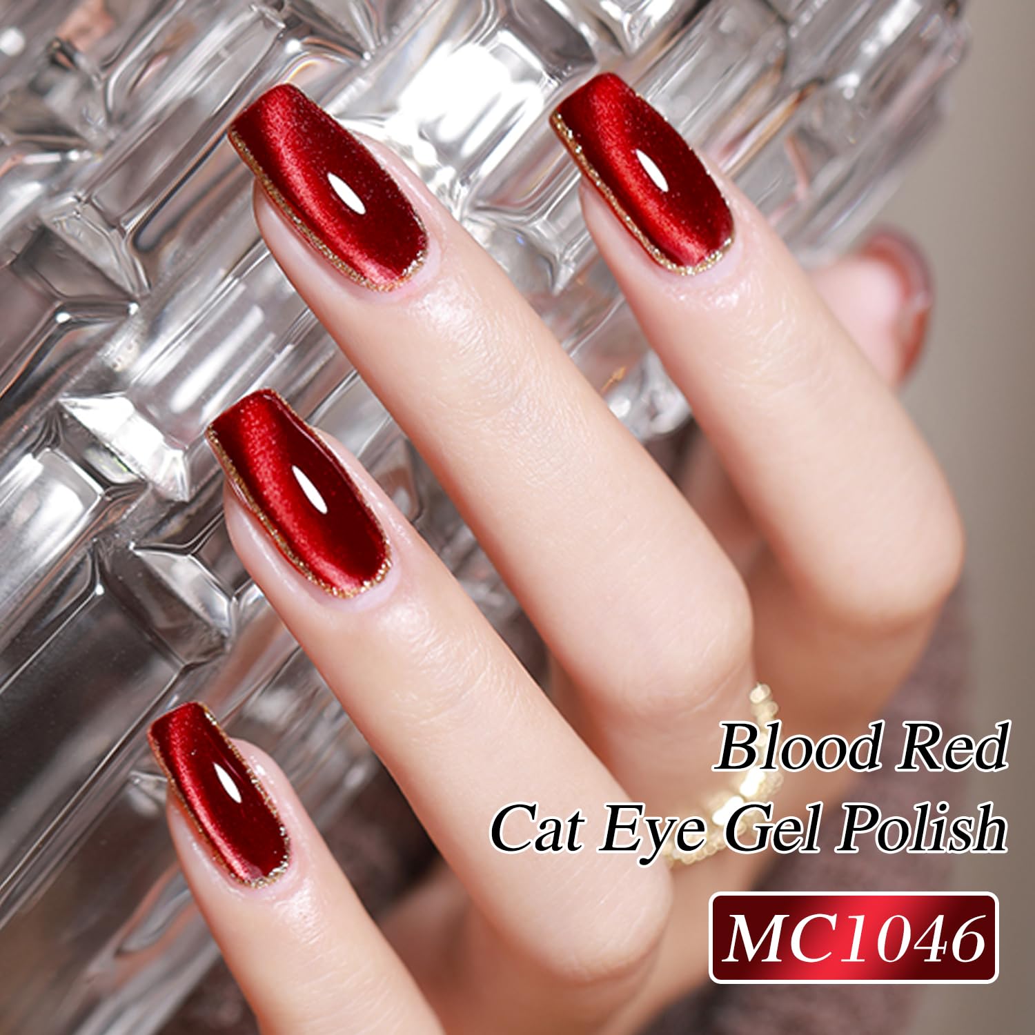 Double Rhythm 0.5 OZ Magnetic Cat Eye Gel Nail Polish - 15ML Holographic Glitter Shimmer Translucent Jelly Nail Lacquer (Blood Red MC1046) for Salon & DIY Home Manicure - Perfect for Parties, Weddings & Special Occasions