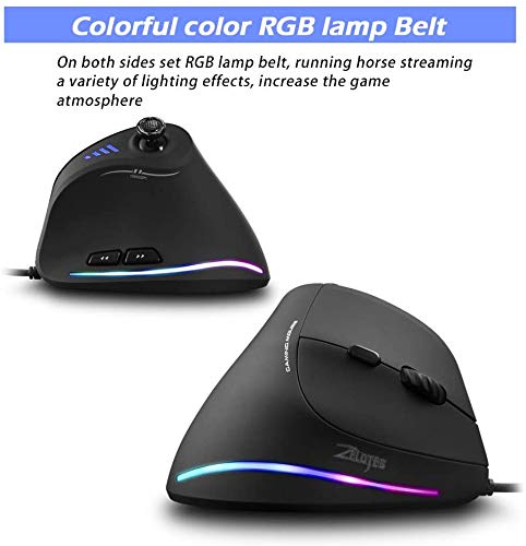 Zelotes Wired Gaming Mouse with Joystick - 10000 DPI, 11 Programmable Buttons, RGB Lighting, Ergonomic Vertical Design for PC, Mac, Laptop - Perfect for FPS, MMO Gaming & Office Work (Black)