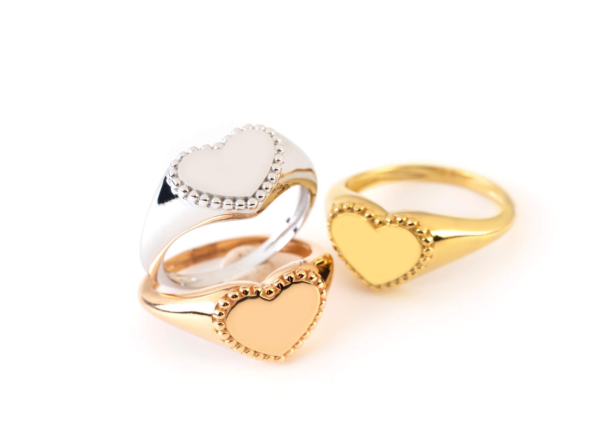 9K, 14K & 18K Solid Gold Heart Dotted Ring for Women - Elegant Signet & Chevalier Love Ring - Perfect Birthday Gift for Her - Romantic Occasions & Everyday Wear RN378