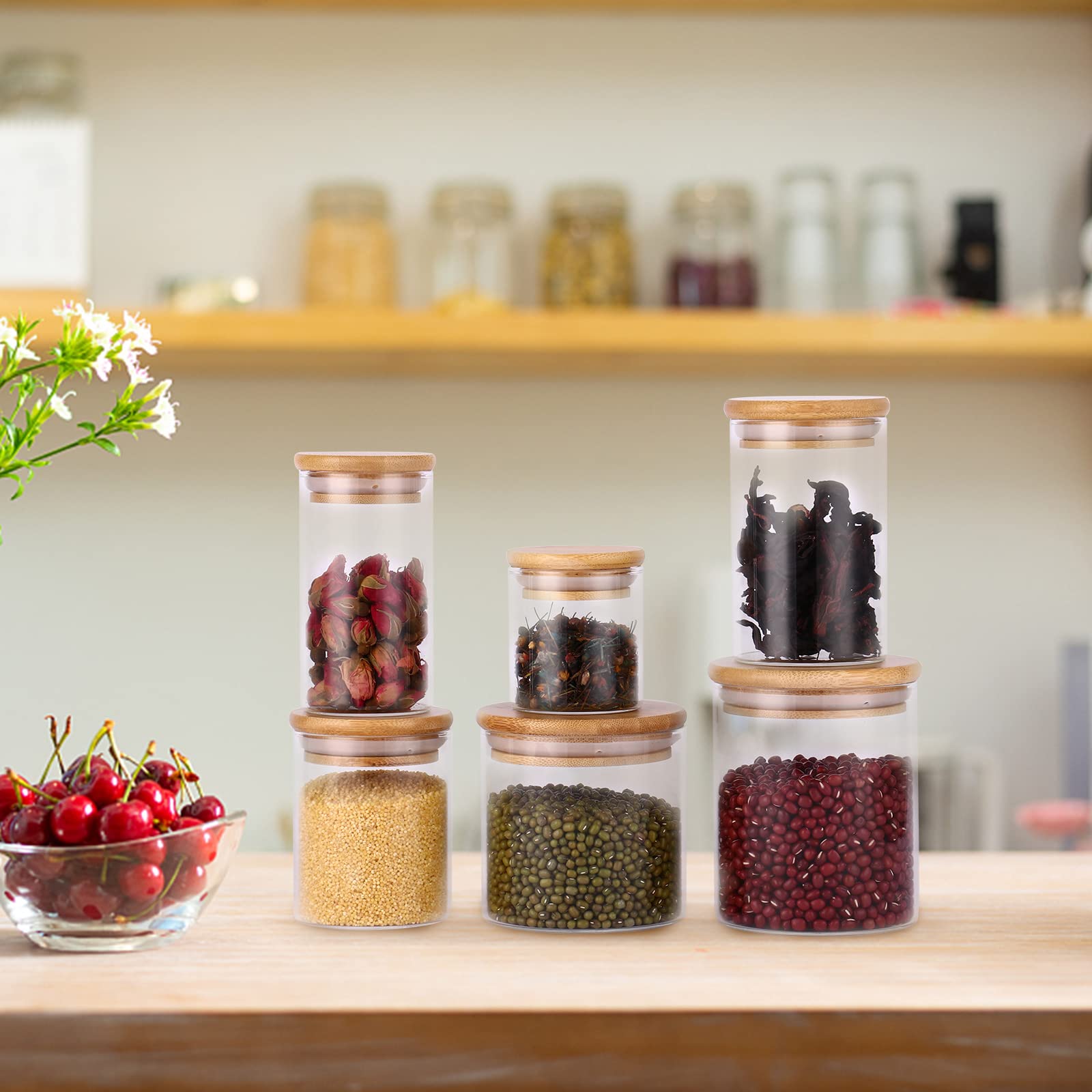 Eco-Friendly Glass Food Storage Containers with Bamboo Lids - 10 oz Airtight Clear Jars for Cereal, Candy, Nuts, Oatmeal, Tea & Coffee | Free Custom Engraving | Perfect for Kitchen Pantry Organization & Bulk Food Storage
