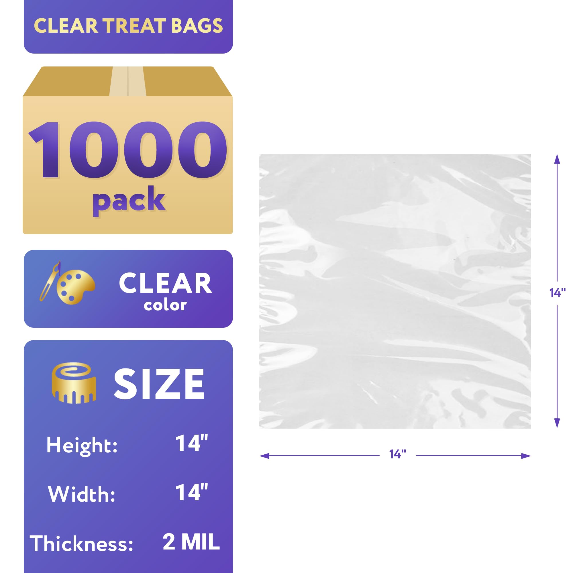 APQ 14x14 Inch Clear Poly Mailers - 1000 Pack of 2 Mil Waterproof Shipping Bags with Open Top | Perfect for Ecommerce, Small Items & Retail Packaging | Durable, Lightweight & Tear-Resistant for Safe Shipping