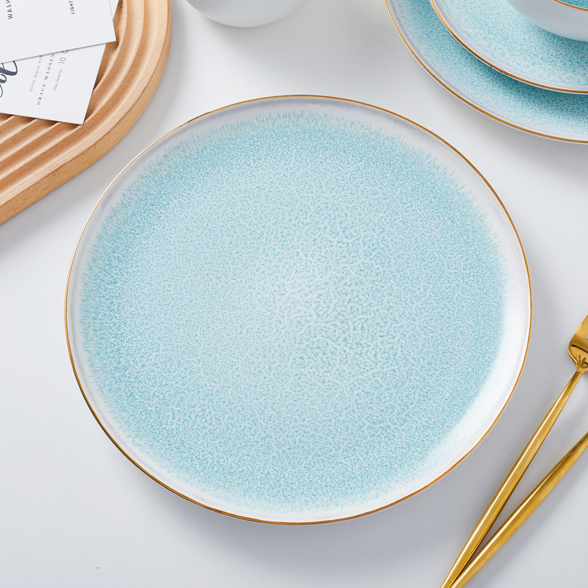 Josephine Porcelain Dinner Plate Set - Elegant Mint Green Fine China for Formal Dining & Special Occasions