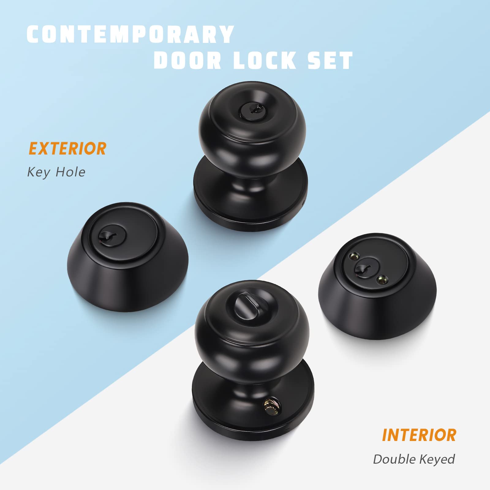 KNOBWELL 5-Pack Keyed Alike Door Knob & Double Cylinder Deadbolt Set - Black Exterior Door Lock with Deadbolt for Enhanced Home Security | Perfect for Front Doors, Back Doors & Rental Properties