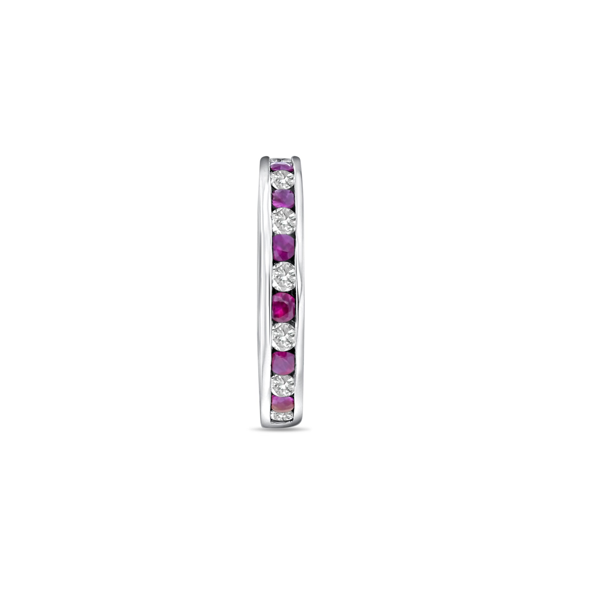 1.00cttw Eternity Diamond & Ruby Wedding Band in 14k White Gold - Perfect for Anniversaries, Engagements, and Bridal Jewelry Gifts