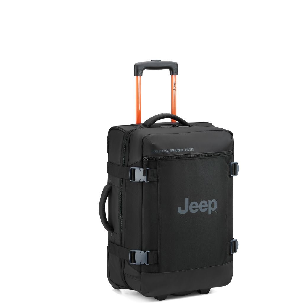 Jeep 2 Wheel 55cm Rolling Duffle Bag - Black Travel Luggage for Camping, Gym & Weekend Getaways | Water-Resistant Durable Carry-On Bag
