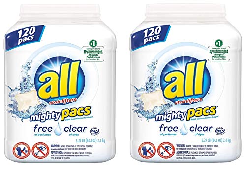 Mighty Pacs Free & Clear Laundry Detergent (120 ct, 2 Pack) - Hypoallergenic, Fragrance-Free Laundry Pods for Sensitive Skin | Perfect for Families, Babies & Eco-Friendly Washing