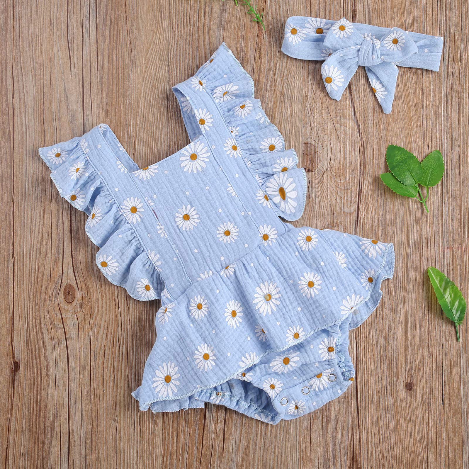 Newborn Baby Girl Daisy Romper Dress - Adjustable Ruffles One-Piece Bodysuit Jumpsuit | Soft Summer Outfits for Infants | Perfect for Photoshoots, Parties & Outdoor Play
